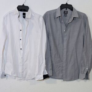 (2)MEDIUM H&M White Gray Long Sleeve Shirts